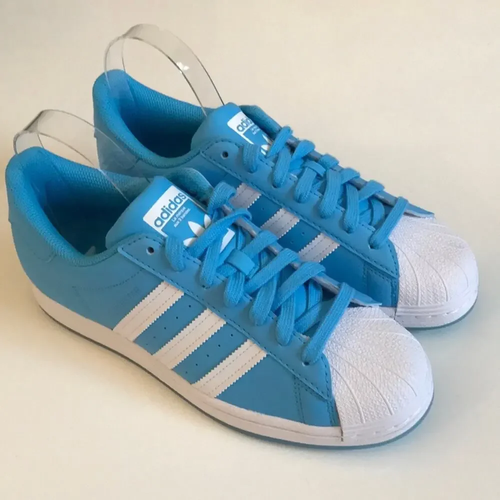 Adidas Superstar Sneaker Shoe Sky Blue White Mens Sz 9 Low Leather GW1628 NWOB